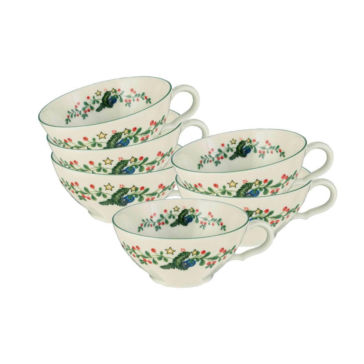 TEETASSEN Marieluise Weihnachten weiß-grün 130 ml 6er Set - Weiß/Grün, Keramik (0.13L) - Seltmann Weiden