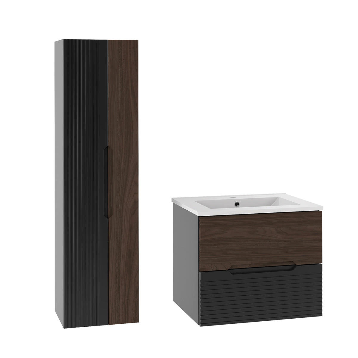 BADMÖBEL 60cm Sylla 2er-Set Schwarz und Holz - Schwarz, Holzwerkstoff (60/50/45.8cm) - Petits-meubles