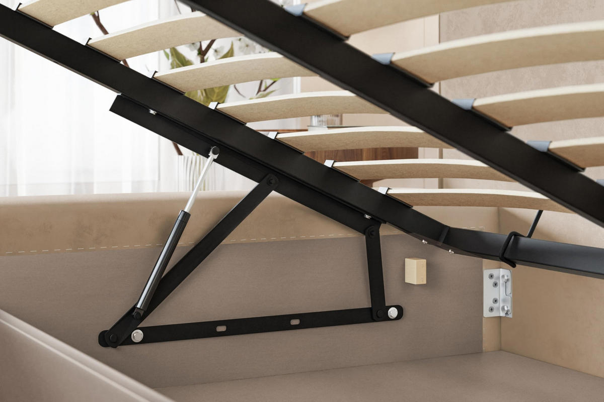 BETT 140x200 - Polsterbett mit Bettkasten und Metallrahmen - Modern Bett - Eleganter Catch-Me-Stoff - Kollektion Luna Maxi - Weiß - Weiß, Holz/Textil (140/200cm) - Alpi-Möbel