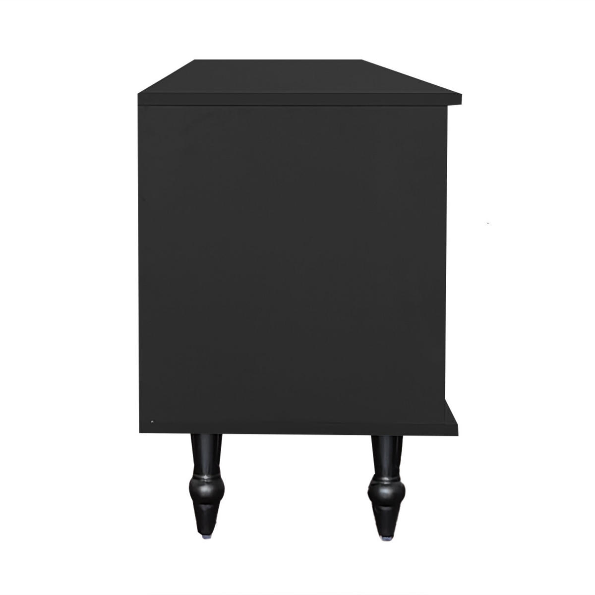 TV Lowboard Glastüren, 2 Schubladen, Schwarz - Schwarz, Holz (175/55/38cm)