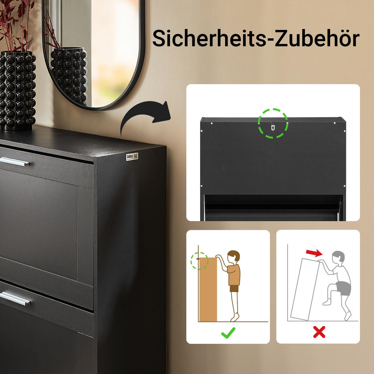 SCHUHSCHRANK Schwarz - Schwarz, Holzwerkstoff (60/80/25cm) - SoBuy