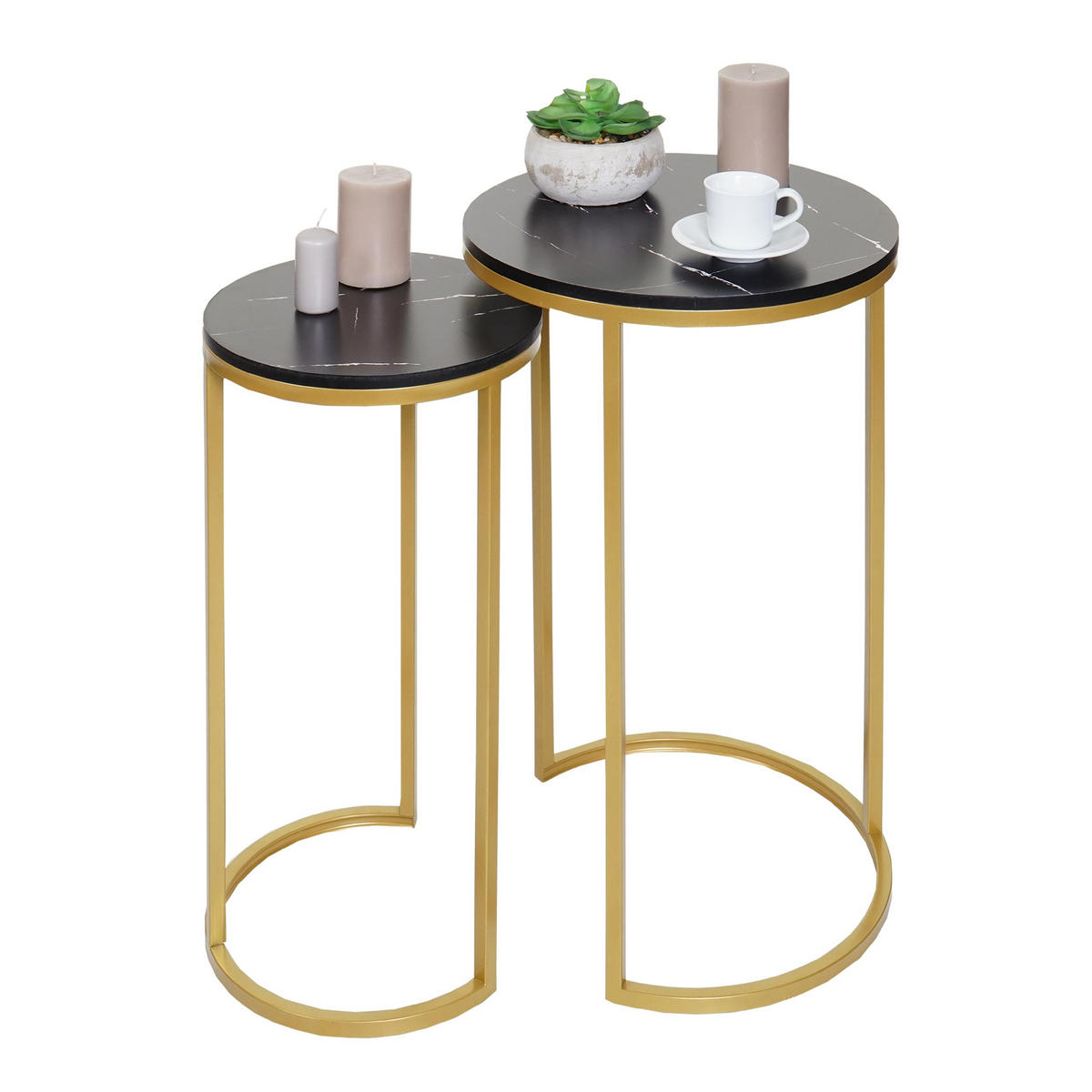 BEISTELLTISCH rund Schwarz, Gold 2er-Set - Goldfarben/Schwarz, Holzwerkstoff (40/40/64cm) - MCW