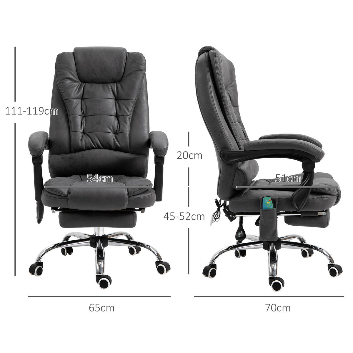 BÜROSTUHL mit Massagefunktion, Ergonomisch Schreibtischstuhl mit Liegefunktion - Blau/Silberfarben, Kunststoff/Textil (70/119/65cm) - Vinsetto