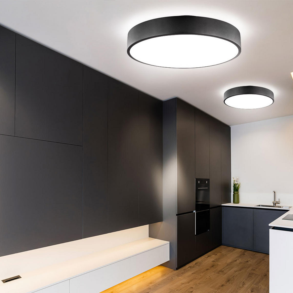 LED DECKENLEUCHTE Metall Schwarz - Schwarz, Metall (40/40/10.5cm) - Globo Lighting