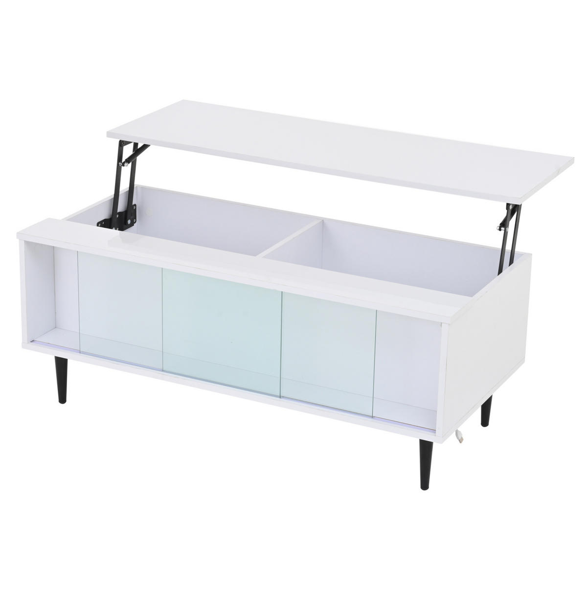 COUCHTISCH höhenverstellbar 105 x 50 x 43 cm Weiß mit LED und Stauraum - Weiß, Holzwerkstoff (105/50/43cm) - Meubliv