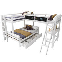 ETAGENBETT 140/200 cm weiß/eichefarben aus Massivholz mit Schreibtisch - Weiß, Holz (140/200cm) - OKWISH