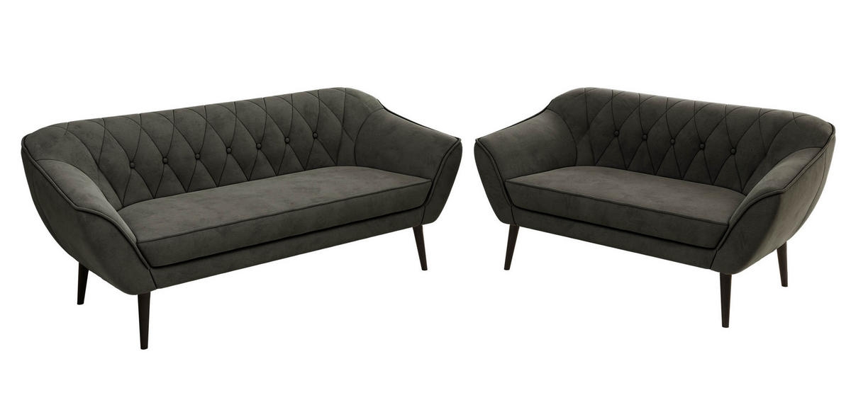 SEDACIA ZOSTAVA 3+2 PIRS - Tmavosivá Samet - Čierne nohy - čierna/tmavosivá, kompozitné drevo/textil (180/75/74cm) - MKS