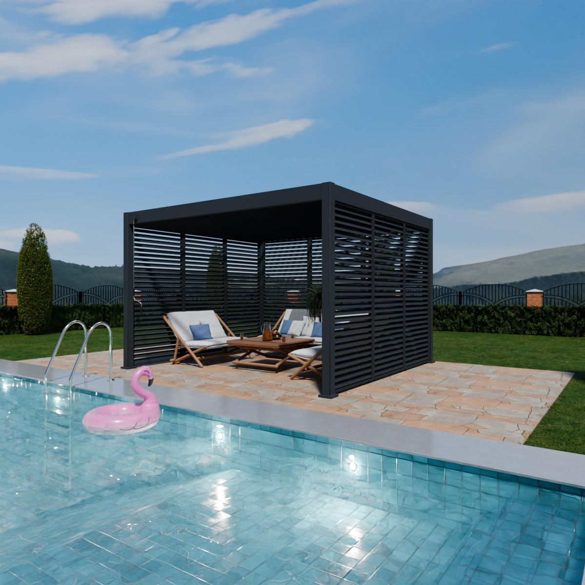 PERGOLINE Horizontale Lamellenwand Paneel 123 cm Zubehör für Trumpf & Superior Pergola Aluminium Anthrazit - Anthrazit, Metall (6/235/123cm) - PergoLine