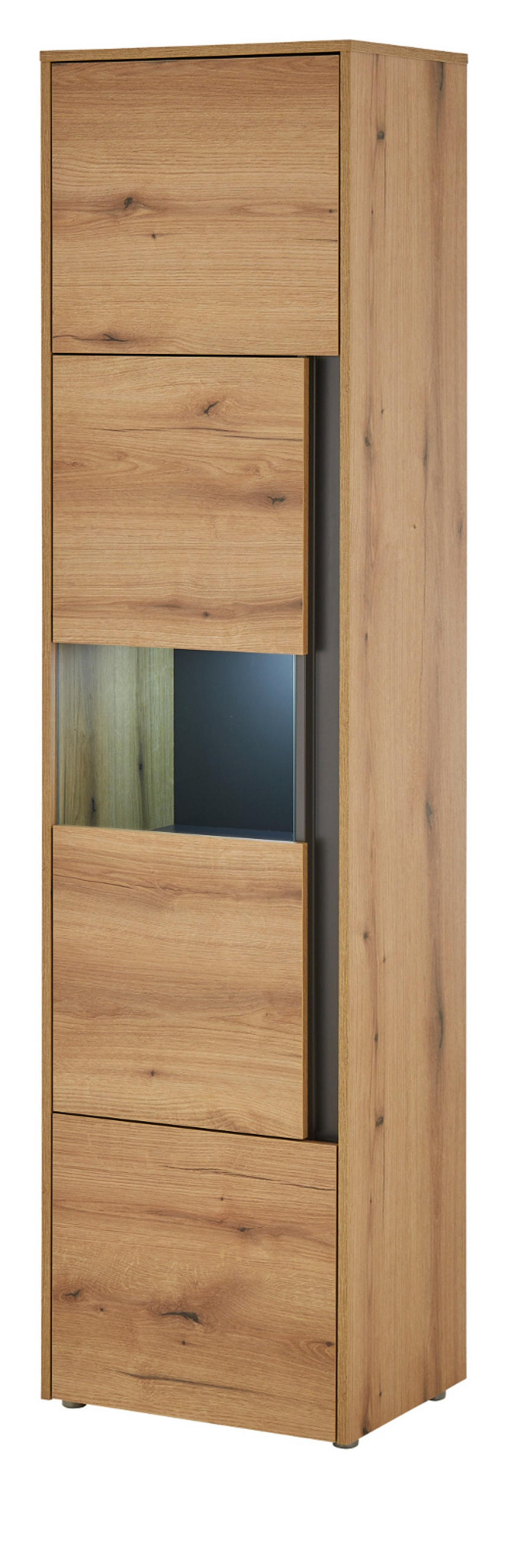 VITRINE Eiche Evoke 50 cm, Vitrinenschrank 3-türig mit 5 Fächern - Eichefarben/Schwarz, Glas/Holzwerkstoff (50/197/40cm) - Furn.Design