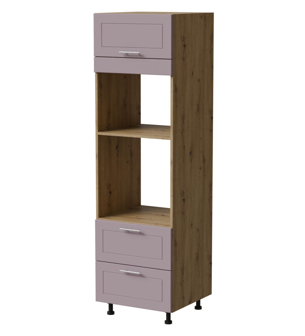 BACKOFENUMBAUSCHRANK Bari D14/RU/2 284 Eiche Artisan / RAL 4009 pastellviolett 60 / 59 / 207cm REJS Vollauszug - Violett/Eiche Artisan, Holz/Holzwerkstoff (60/207/59cm) - Feldmann-Wohnen