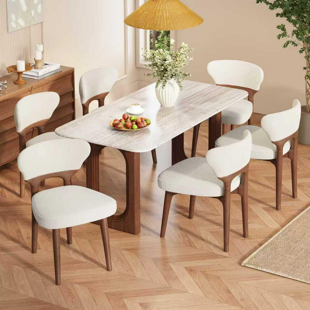 ESSZIMMERSTÜHLE 6er Holz Chenille hellbeige modern - Beige, Textil (58.5/75/53cm) - FLIEKS