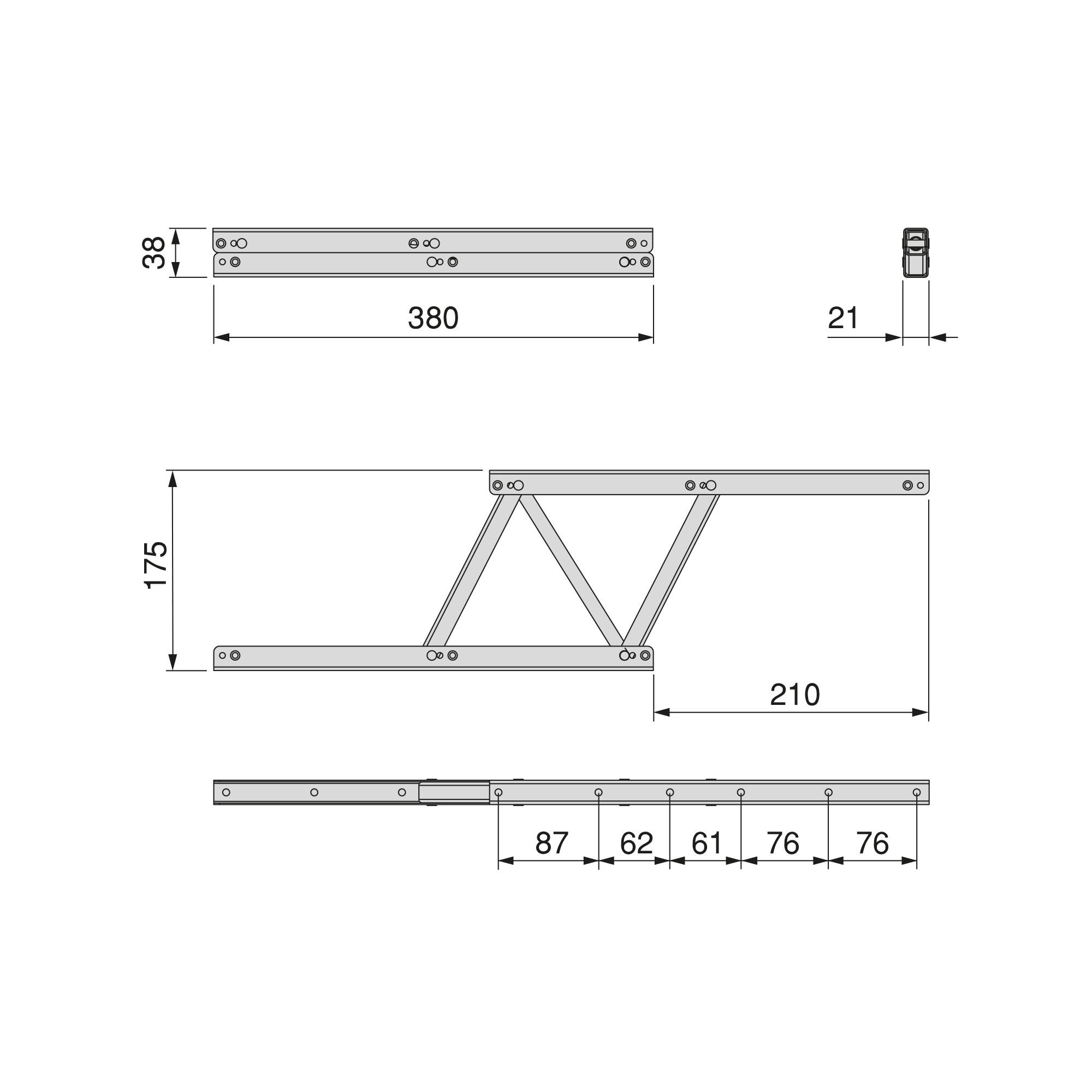 HEBEMECHANISMUS-SET Couchtisch, ermöglicht das Anheben des Tisches um 135 mm, Stahl, Schwarz lackiert - Schwarz, Metall (38/2.1/4cm) - EMUCA