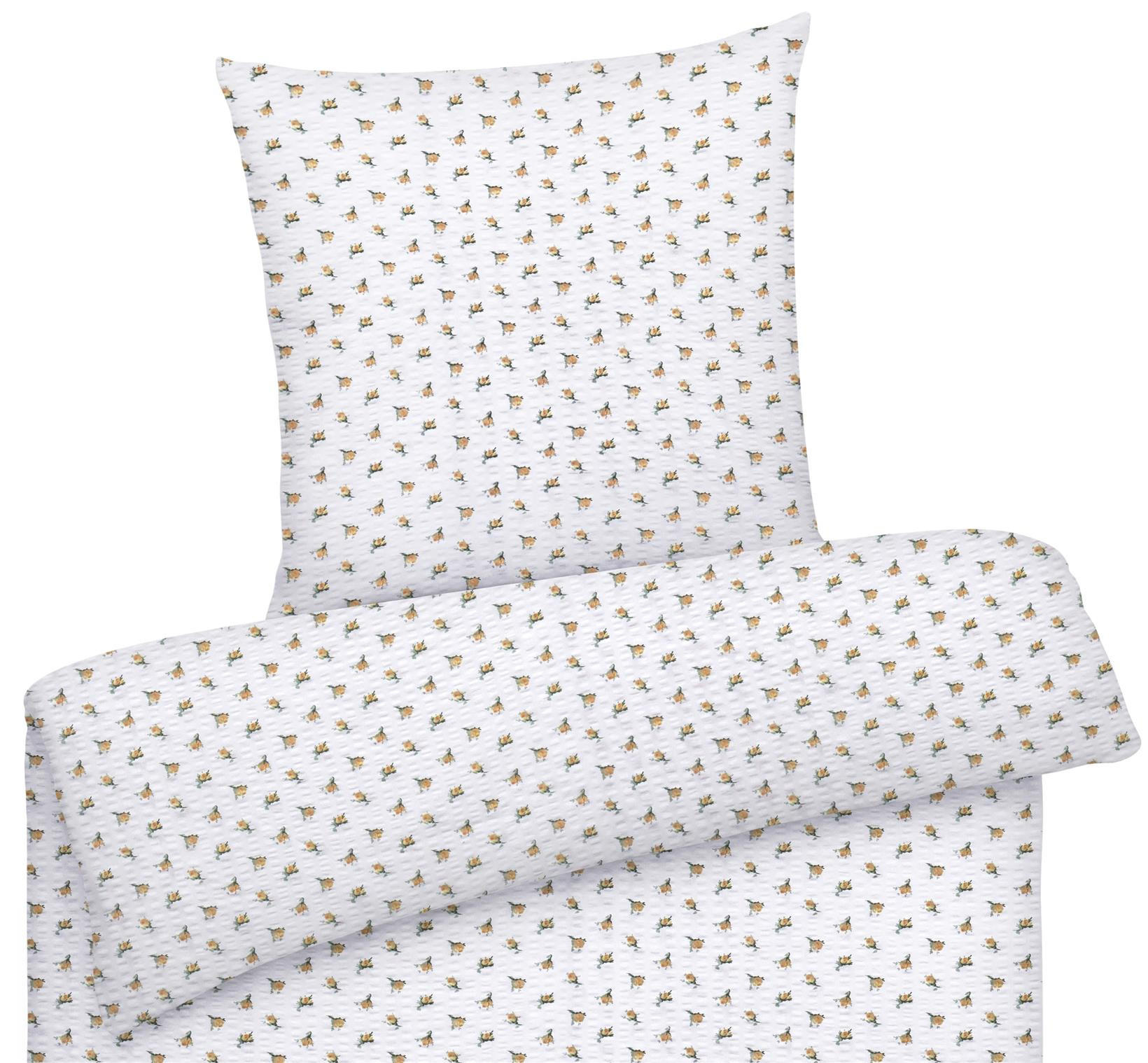 SEERSUCKER-BETTWÄSCHE 135x200 geblümt Sommer Bettbezug Bügelfrei aus 100% Baumwolle, Bettbezüge Blumen Rosen Muster Gelb - Gelb, Textil (135/200cm) - Carpe Sonno