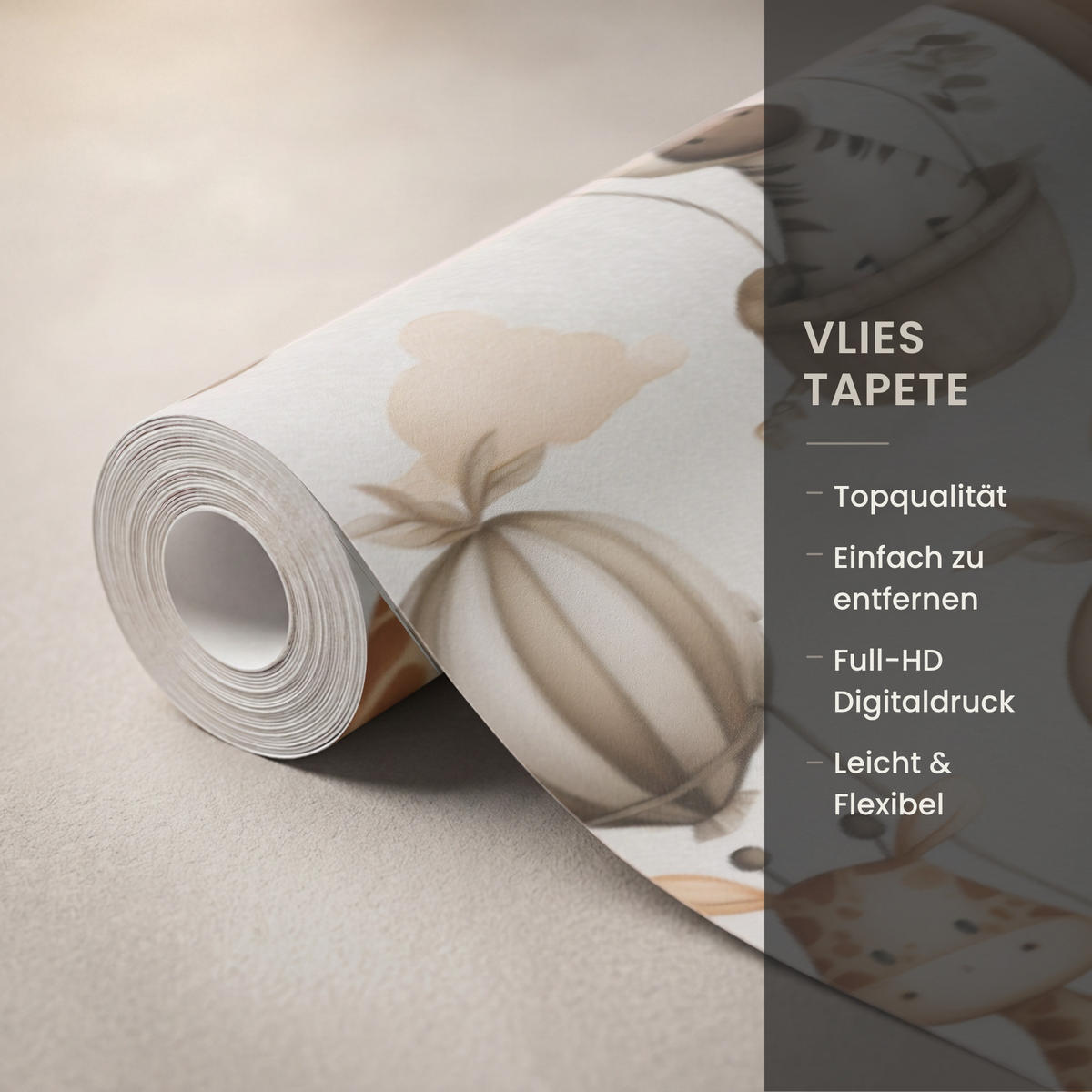 KINDERTAPETE - Safari - Heißluftballons - Taupe - 450x200 cm - Beige, Papier (450/200cm) - OnlyWow
