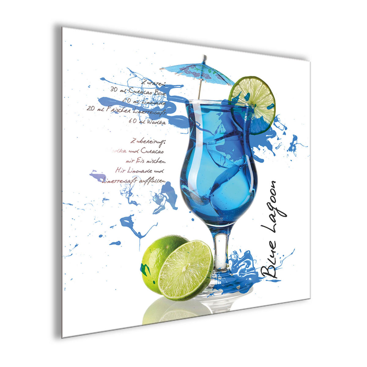 GLASBILD 50x50 cm Küche Cocktail blau - Blau, Glas (50/50cm)