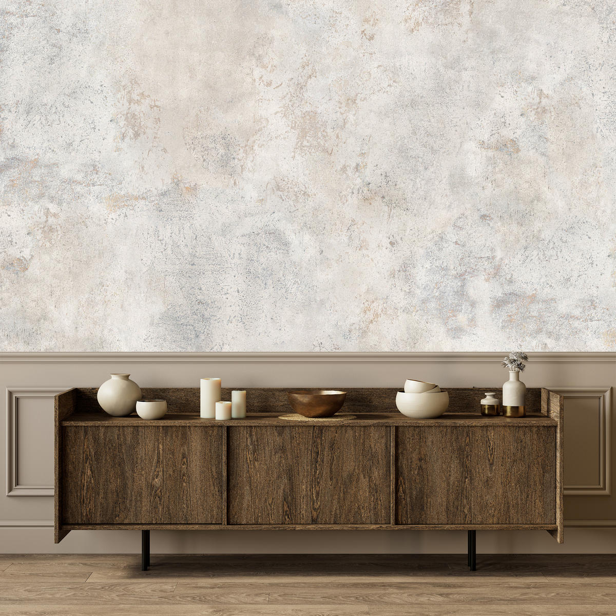 FOTOTAPETE für Wohnzimmer Grau Betonmuster Minimalismus 450x315 - Beige/Grau, Papier (450/315cm) - Muralo