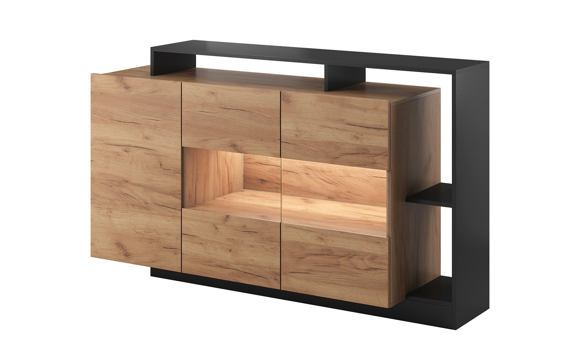KOMMODE Alva Craft Gold Oak / anthrazit 155 / 44 / 93,5cm - Eichefarben/Anthrazit, Holz/Holzwerkstoff (155/94/44cm) - Feldmann-Wohnen
