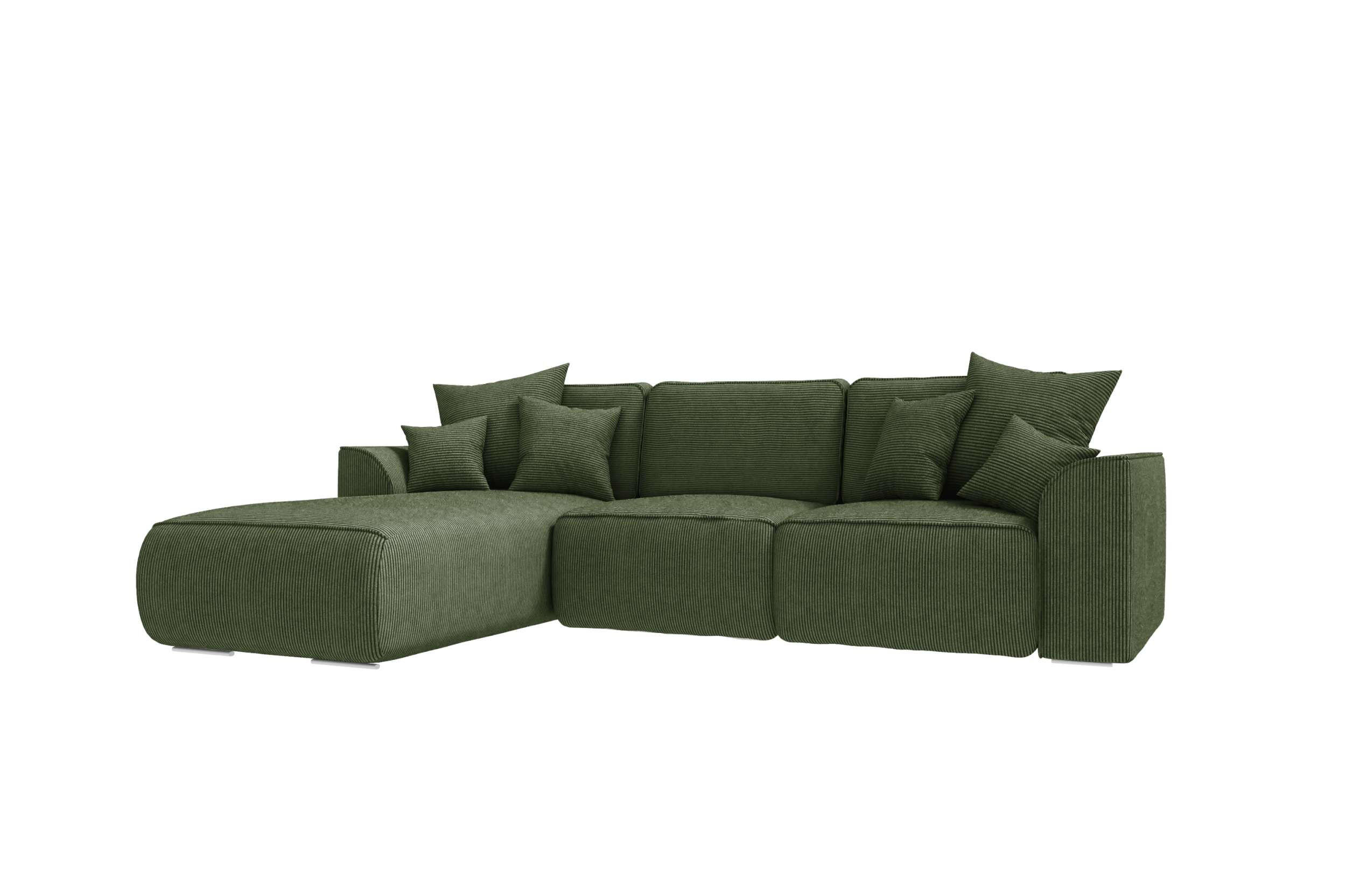 ECKSOFA GUSTO Cordstoff Olivgrün Links inkl. Schlaffunktion - Chromfarben/Olivgrün, Kunststoff/Textil (295/194cm) - 99rooms