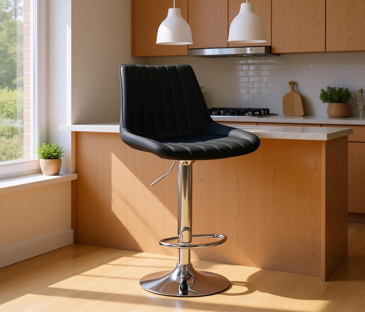 BARHOCKER 2er Set Tolor Kunstleder chrom schwarz - Chromfarben/Schwarz, Kunststoff/Metall (49.5/112/50cm) - TPFLiving