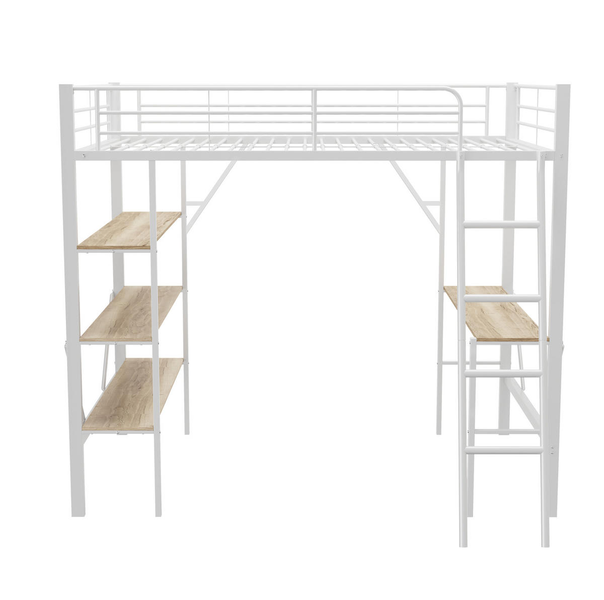 HOCHBETT 90/200 cm Weiß Metallbett mit Schreibtisch und Ablagen - Weiß, Holzwerkstoff (90/200cm) - OKWISH