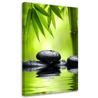 BILD auf Leinwand, Schwarze Steine Pflanzen Zen-Spa - Grün, Textil (60/90cm) - Feeby