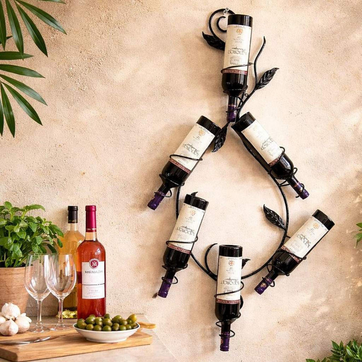 WEINREGAL "Natura" 100cm aus Metall Flaschenständer Wandregal - Schwarz, Metall (45/100/10cm) - DanDiBo