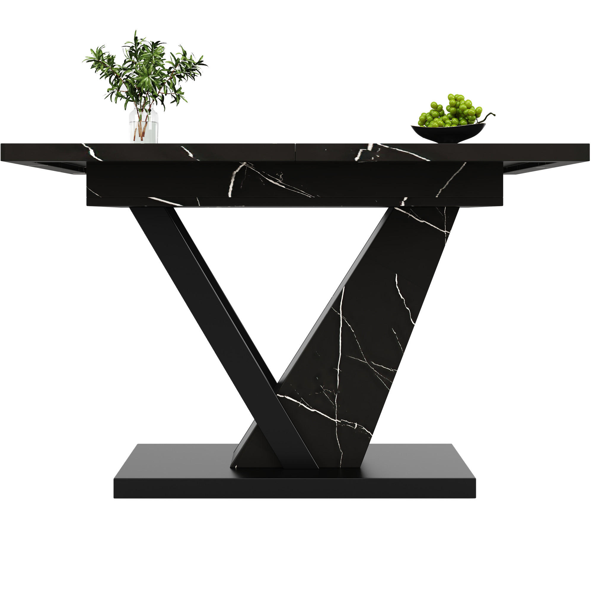 AUSZIEHTISCH 120-160/75/75,5 cm in Schwarz mit Marmormuster & Metallgestell - Schwarz, Holzwerkstoff (160/75/75.5cm) - BEAOK