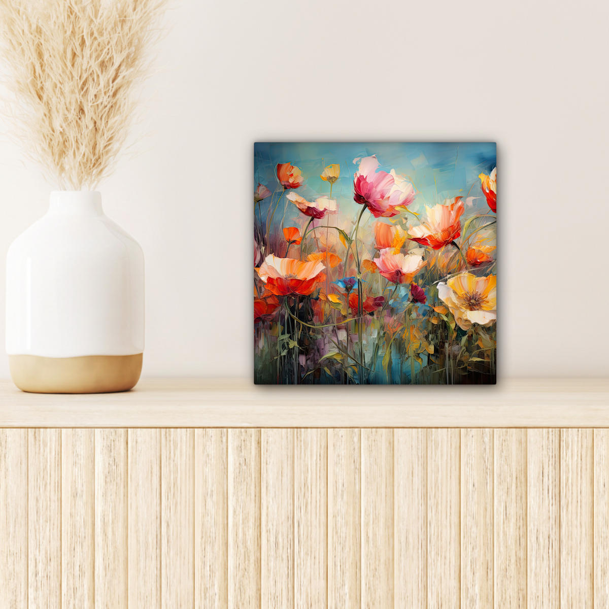 LEINWANDBILD Blumen - Aquarell - Kunst - Botanisch - Natur 20x20 cm - Orange, Textil (20/20cm) - MuchoWow
