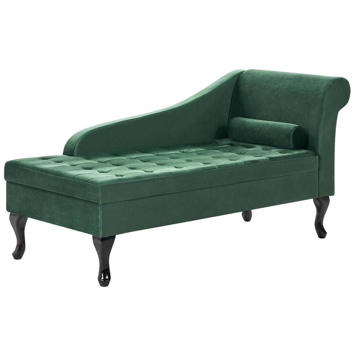 CHAISELONGUE Samtstoff dunkelgrün mit Bettkasten rechtsseitig Pessac - Schwarz/Grün, Textil (145/71/62cm) - Beliani