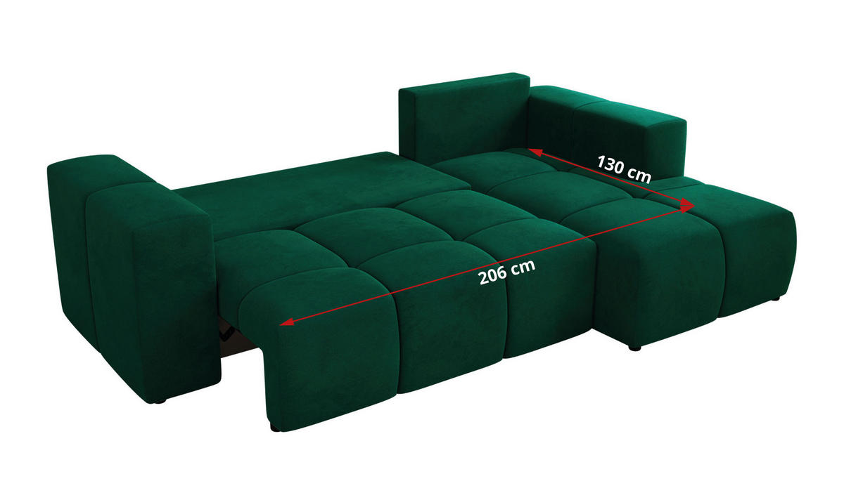 ROHOVÁ SEDAČKA MONIVA L - Tmavě zelená Samet - Pravá Strana - černá/tmavě zelená, textil/plast (266/164cm) - MKS