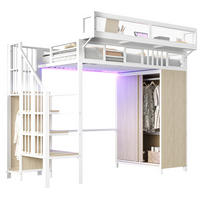 HOCHBETT 90/200 cm Weiß mit Kleiderschrank mit LED-Beleuchtung Metall Holz - Weiß, Metall (90/200cm) - OKWISH