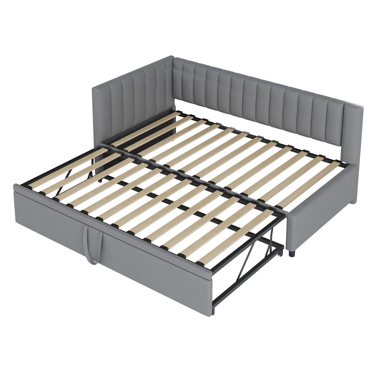 SAMT-POLSTERBETT 90/200 cm mit Ausziehbett und gepolstertem Kopfteil, Grau - Grau, Textil (90/180cm) - BEAOK