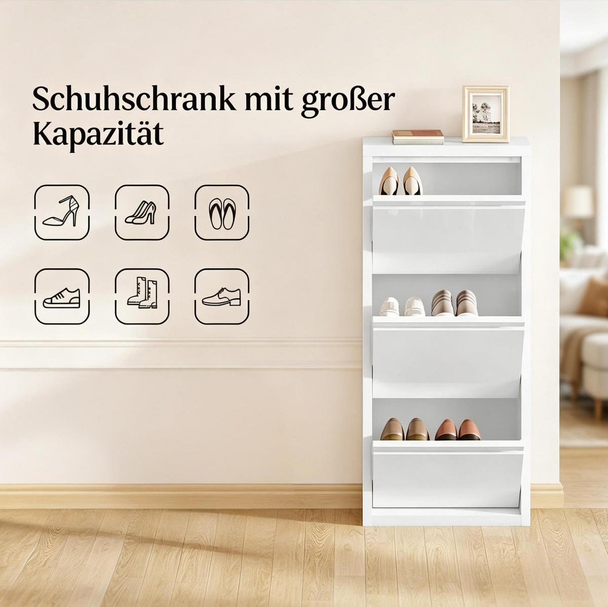 SCHUHSCHRANK schmal 50 x 106 x 15 cm Metall Weiß - Weiß, Metall (15/106/50.1cm) - Beauniv