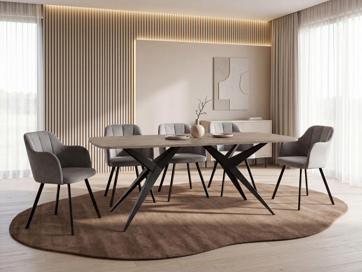 ESSTISCH Trax – Ausziehbar, Rechteckig mit Schwarzen Metallbeinen – Cremona Cannolo Eiche 180-256/90/76 cm - Greige/Schwarz, Holzwerkstoff/Metall (90/256/76cm) - WFL GROUP