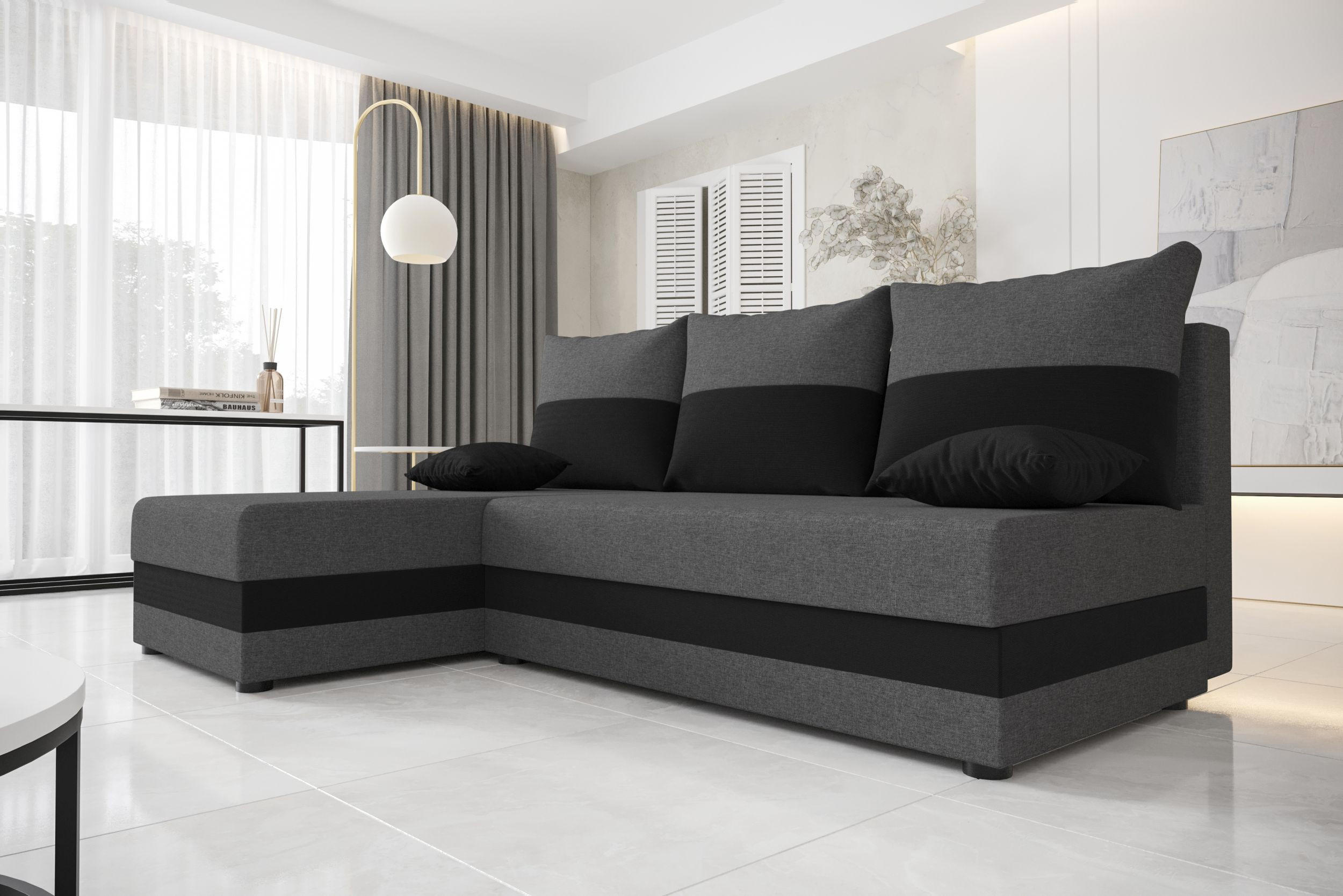 ECKSOFA HEWLET L Sawana 05+14 Links mit Schlaffunktion - Dunkelgrau, Textil (200/140cm) - Bedante