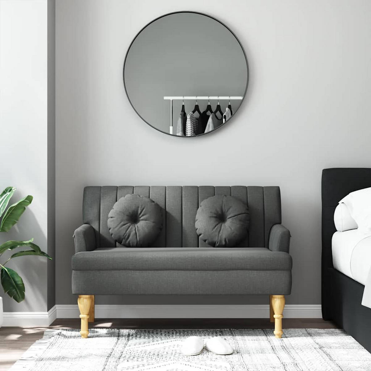 SITZBANK Mit Kissen Dunkelgrau 113/64,5/75,5 Cm Stoff - Grau, Textil (64.5/75.5/113cm) - vidaXL