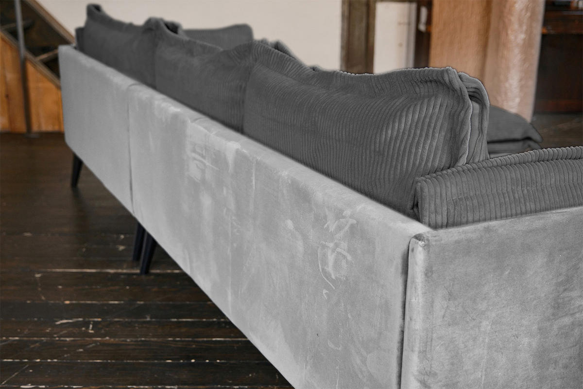 ECKSOFA QUENYA Grau Velvet - Schwarz/Grau, Textil (294/184cm) - KAWOLA