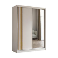 SCHWEBETÜRENSCHRANK Neli 160 cm mit Lamellen und Spiegel 2-türig, weiß, weiß, Lamelle Artisan - Weiß/Braun, Kunststoff (160/216/61cm) - Margaret Hadas24