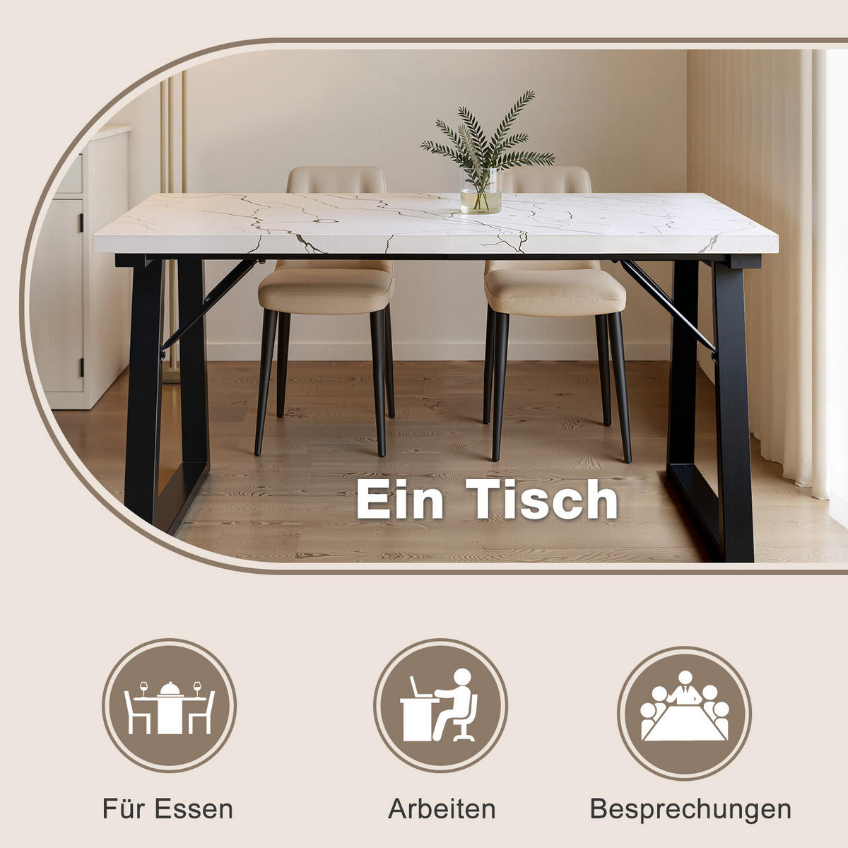 ESSTISCH in Holz, Metall 140/80/75cm - Schwarz/Weiß, Holzwerkstoff (80/140/75cm) - HOMAVO