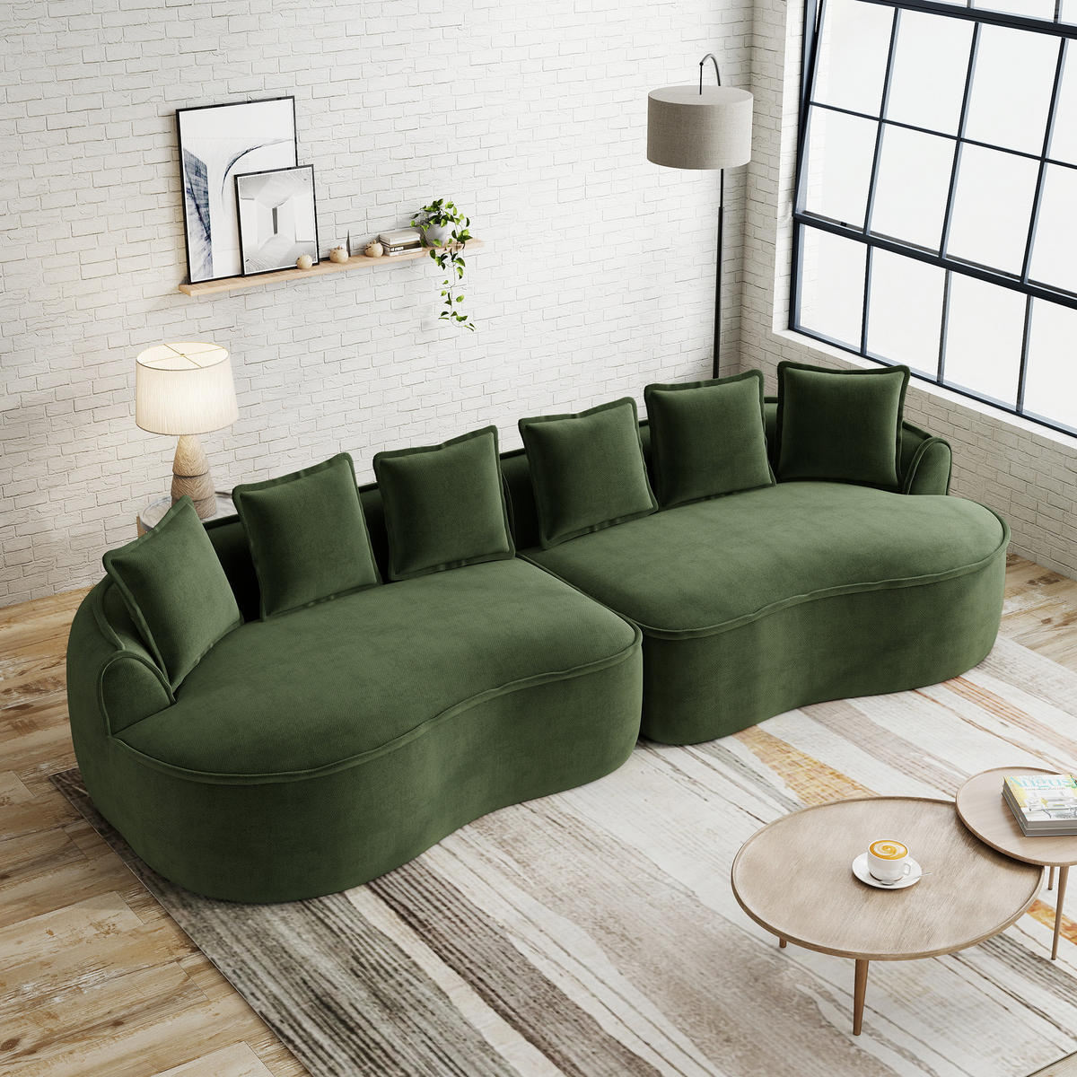 4-SITZER Sofa 320x114x67 cm aus Chenille-Stoff rahmenlos ohne Montage, grün - Grün, Textil (114/67/320cm)