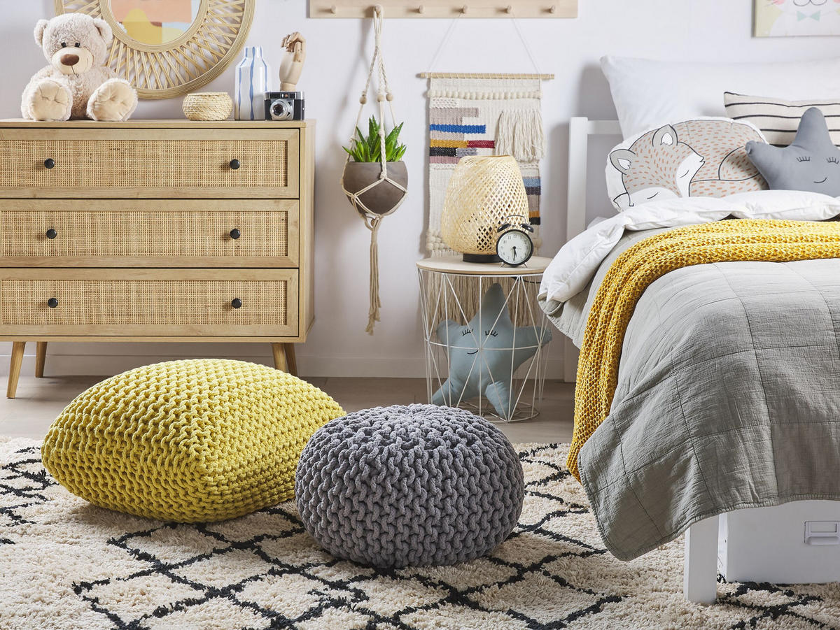 POUF Conrad 50/50/31 cm - Gelb, Naturmaterialien/Textil (50/31/50cm) - Beliani