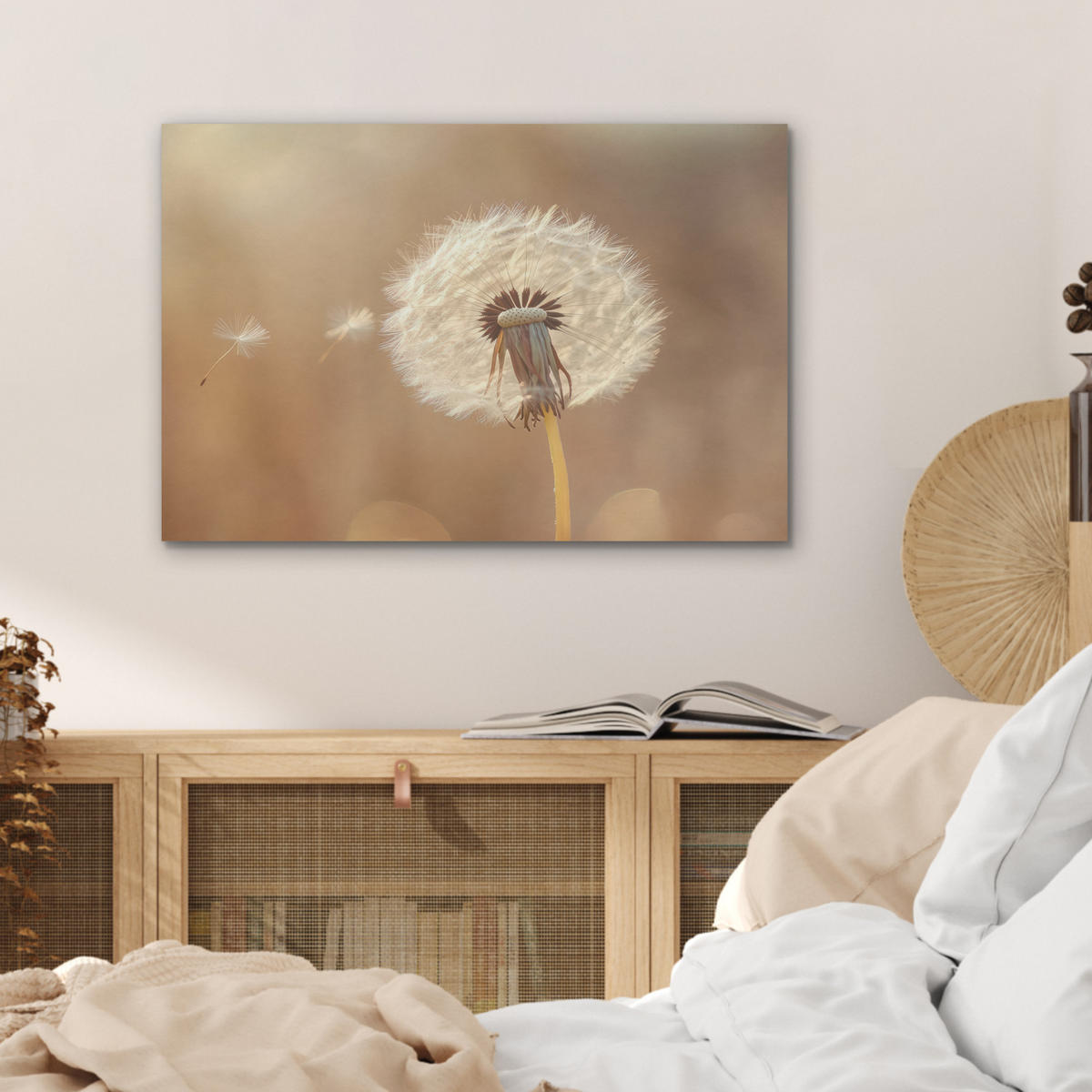 AKUSTIKBILD Löwenzahn - Beige - Natur - Blume Wanddeko 70x50 cm - Hellbraun, Kunststoff (70/50/0.9cm) - MuchoWow