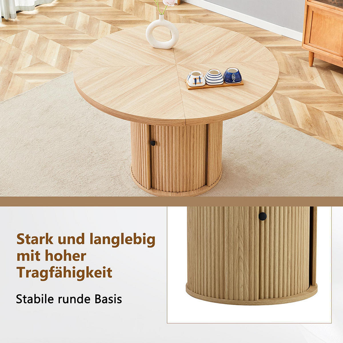 ESSTISCH mit Stauraum, Holzoptik, 115cm, Naturfarbe - Naturfarben, Holz/Holzwerkstoff (115/115/74cm) - KOMHTOM