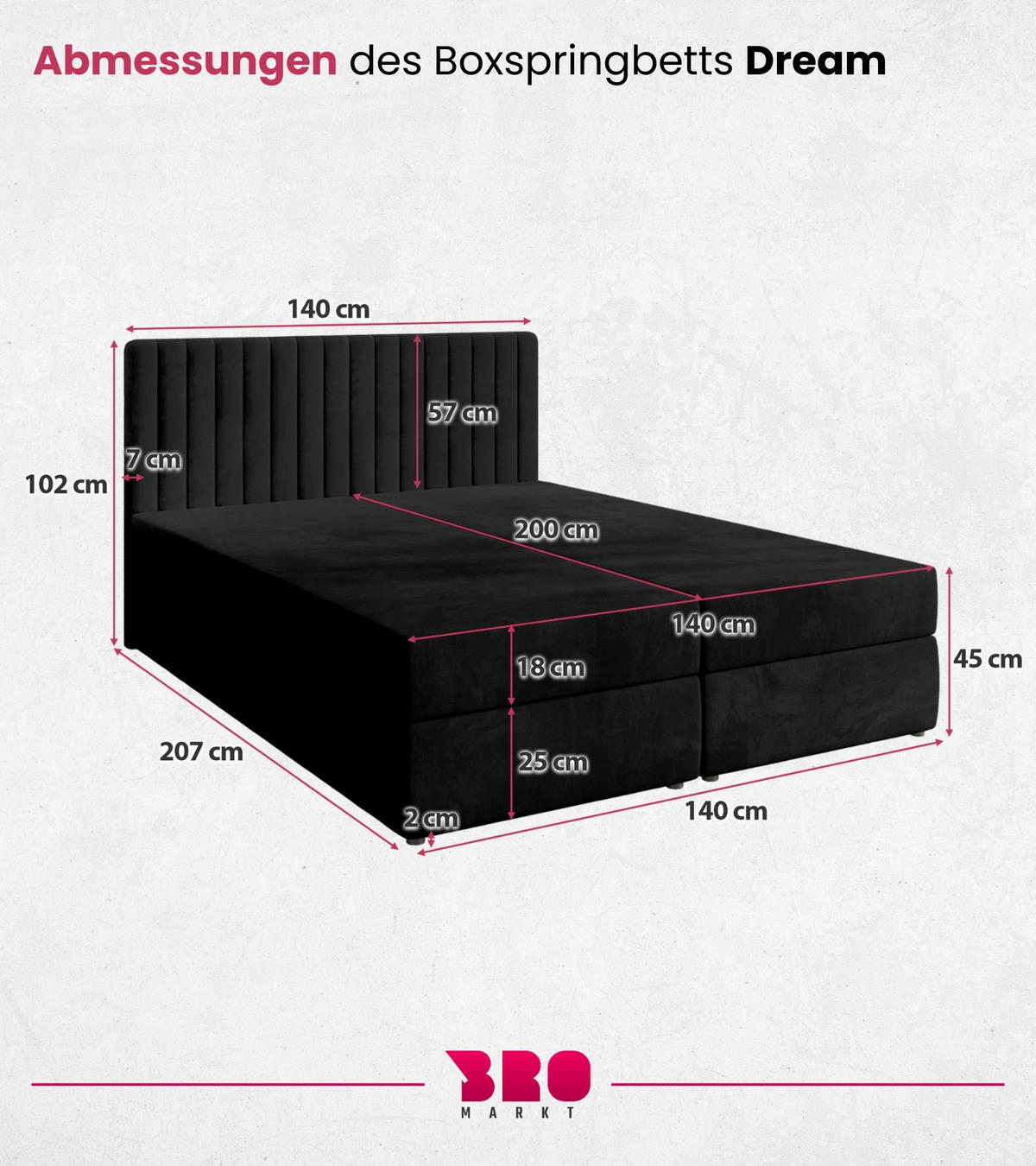BOXBETT Dream mit Topper 140/200 Schwarz - Schwarz, Holzwerkstoff/Textil (140/200cm) - Bromarkt