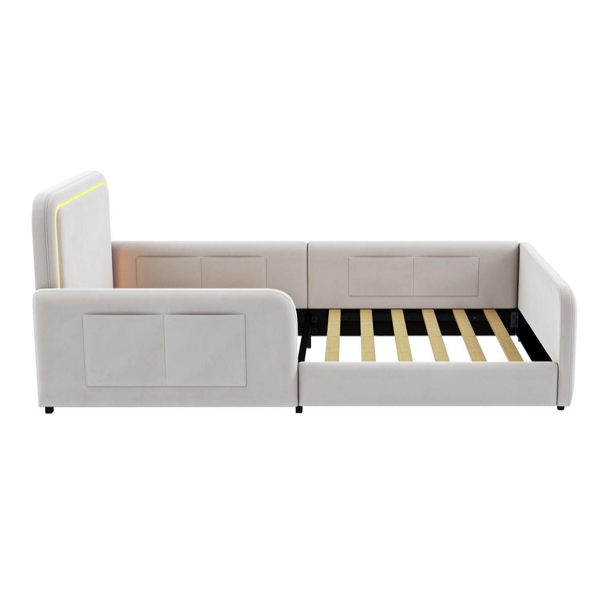 POLSTERBETT 90x200cm LED App Steuerung Seitentasche Beige - Beige, Textil (90/200cm) - FLIEKS