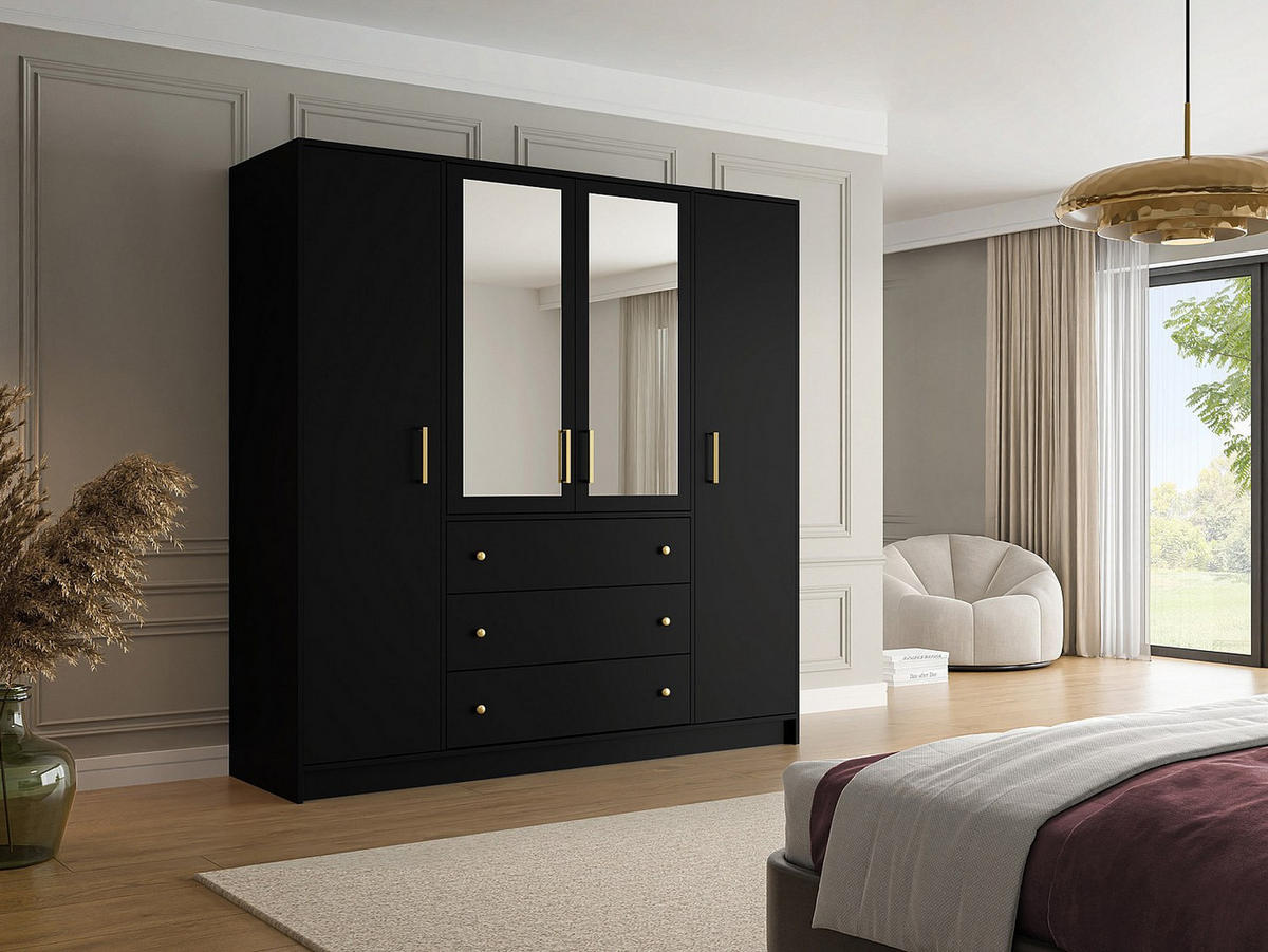 KLEIDERSCHRANK - 196 cm x 58 cm - Holz, Platte - Schwarz LIZANDRO - Schwarz, Holz (196/200/58cm) - Vente-Unique