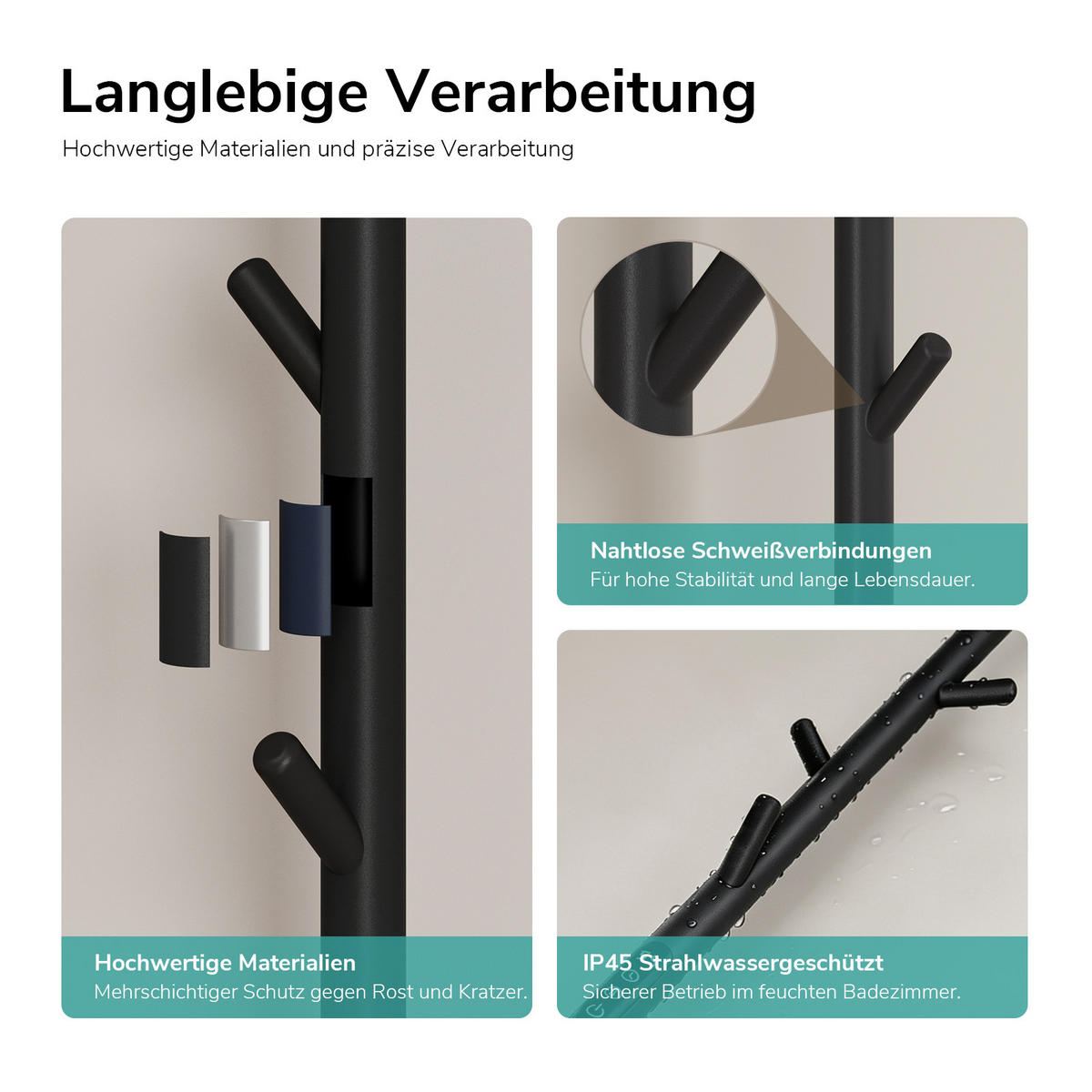 HANDTUCHHALTER elektrisch Standmodell in Baumform mit LED Touch Display/App-Steuerung Schwarz 150/32 cm - Schwarz, Metall (32/150/32cm) - EMKE