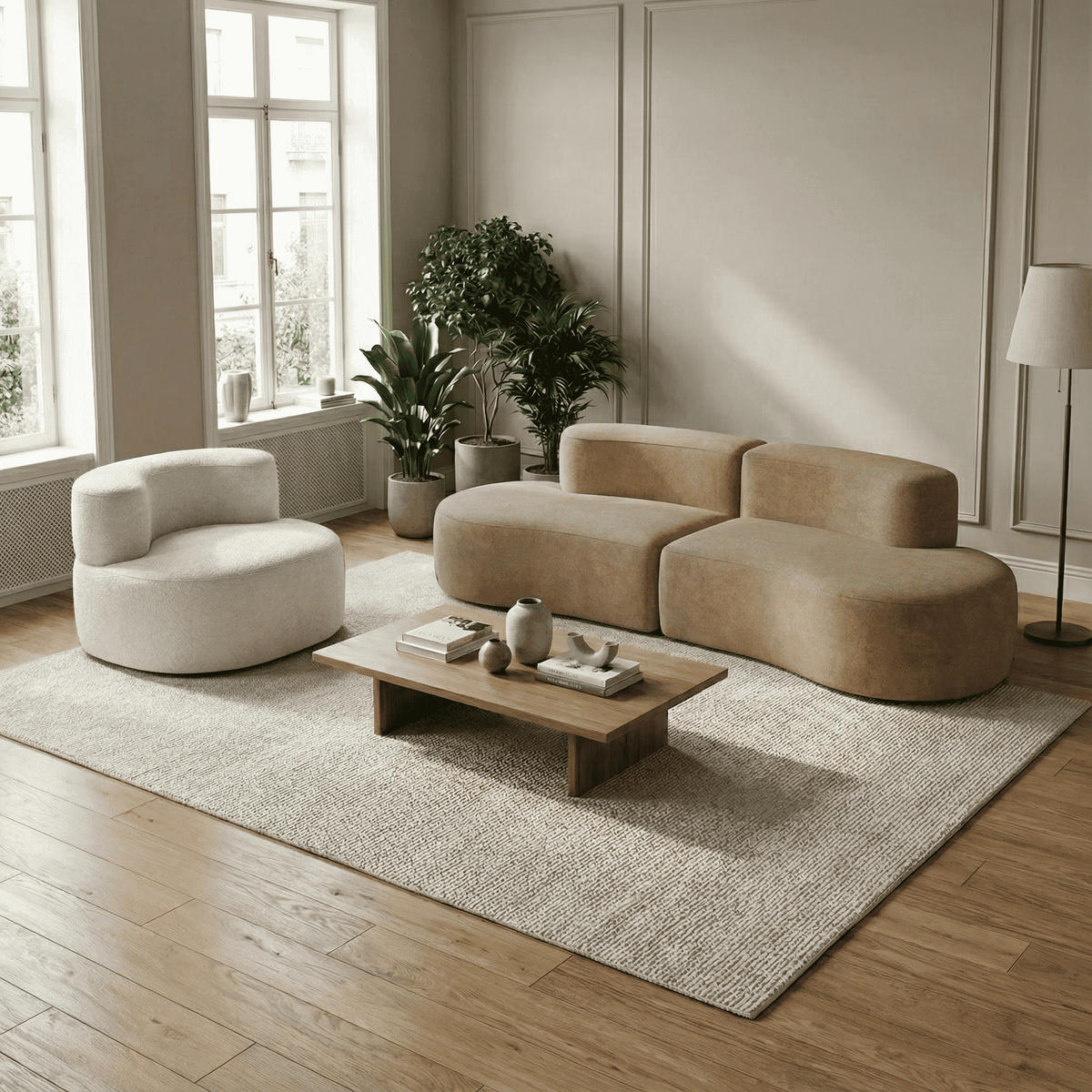 SITZGARNITUR Lounge Sofa und Sessel Sand und Weiß - Beige/Weiß, Textil (240/75/102cm) - COCO Living