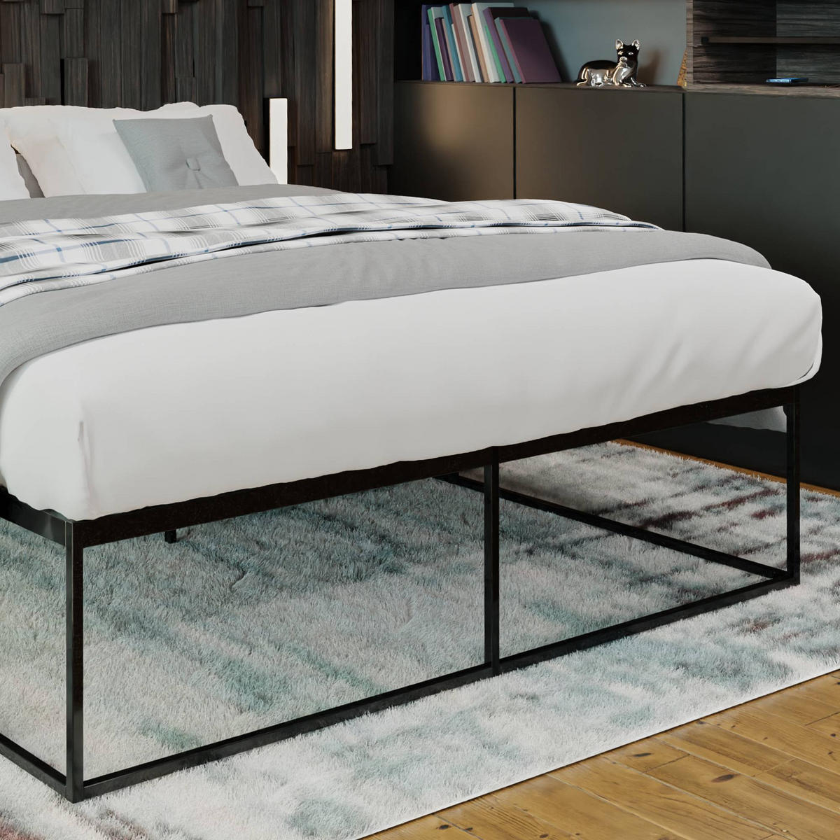 METALLBETT 185.5/205.5/46.5 cm Metall Schwarz - Schwarz, Metall (185.5/205.5cm) - CLP