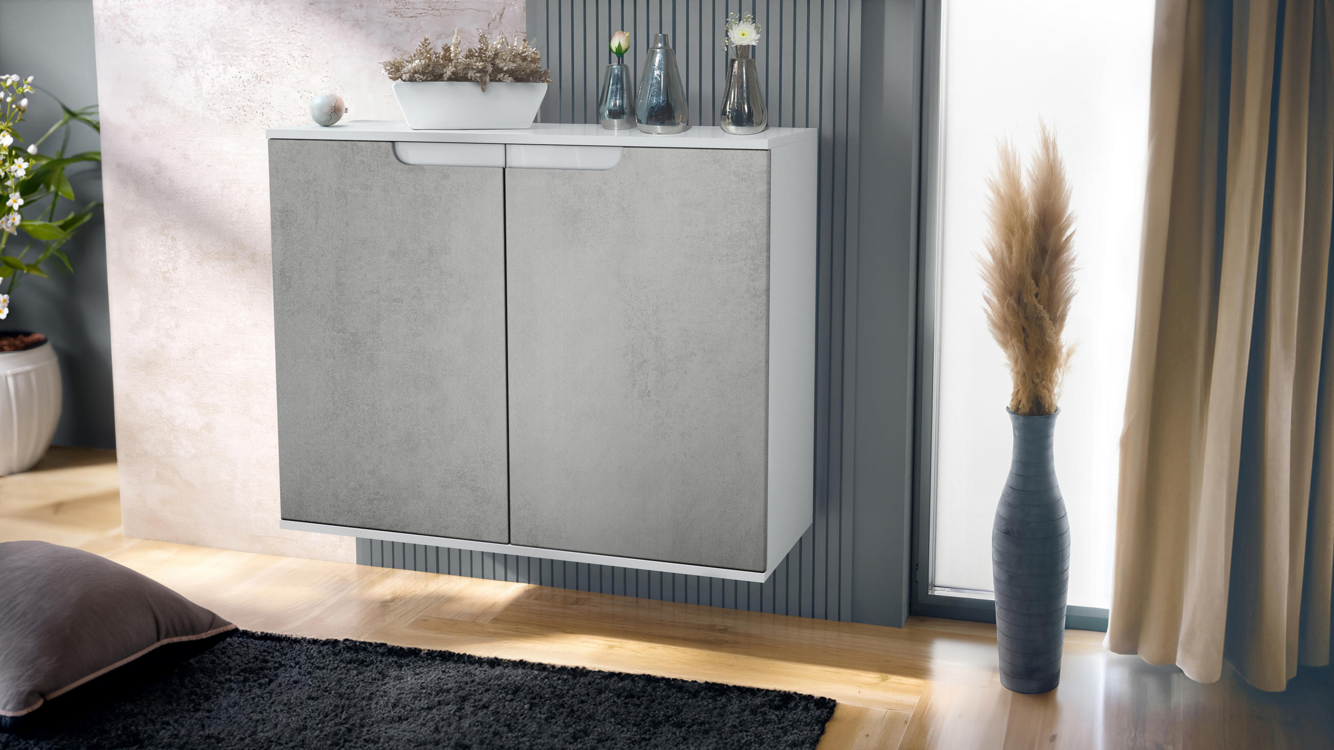 KOMMODE Sylt Beton Oxid Optik - Hellgrau, Holzwerkstoff (92.5/73.5/35cm) - Vladon